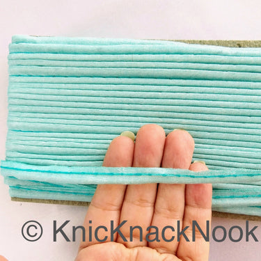 2mm Flanged Insertion Piping on 9mm Band, Blue Art Silk Fabric Trim, Cord piping Trim